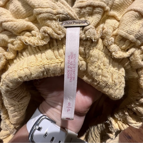 Vintage 90s Free People Yellow Ankle Thick Cotton Sun Dress With Lace Up Sides S - Picture 12 of 13